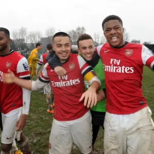 Chuba Akpom, Brandon Ormonde-Ottewill and Nico Yennaris (Arsenal) celebrates after the match Chuba Akpom, Brandon Ormonde-Ottewill and Nico Yennaris (Arsenal) celebrates after the match