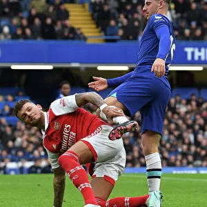 Clash at Stamford Bridge: Arsenal's Ben White vs. Chelsea's Mason Mount in the Premier League Showdown (2022-23)