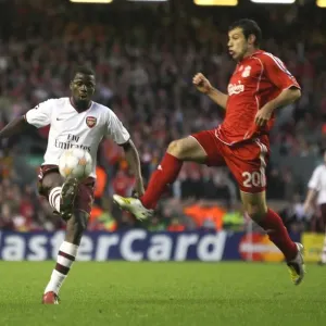 Clash of Titans: Eboue vs Mascherano in the Intense Liverpool vs Arsenal UEFA Champions League Quarterfinal (4:2 in favor of Liverpool) Clash of Titans: Eboue vs Mascherano in the Intense Liverpool vs Arsenal UEFA Champions League Quarterfinal (4:2 in favor of Liverpool)