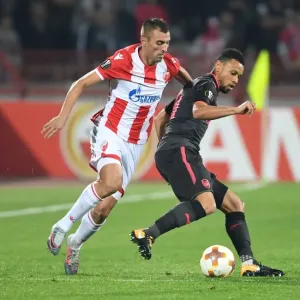 Coquelin vs. Krsticic: Battle in the Europa League between Arsenal's Francis Coquelin and Red Star's Nenad Krsticic