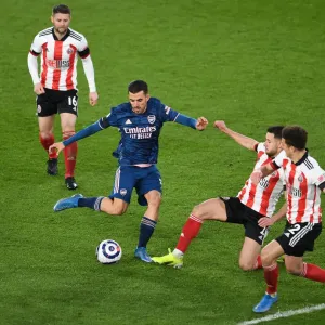 Dani Ceballos Clashes with George Baldock and Ethan Ampadu: Sheffield United vs. Arsenal, Premier League 2020-21 Dani Ceballos Clashes with George Baldock and Ethan Ampadu: Sheffield United vs. Arsenal, Premier League 2020-21