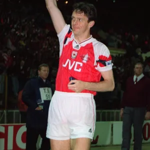 David O Leary (Arsenal) celebrates winning the FA Cup