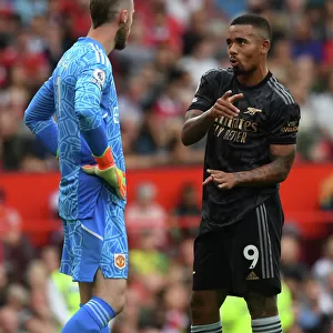Deep in Thought: Intense Conversation Between Gabriel Jesus and David de Gea during Manchester United vs. Arsenal (2022-23)