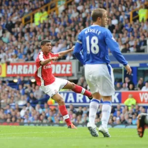 Denilson shoots past Everton goalkeeper Tim Howard