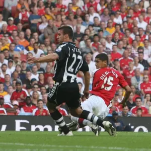 Denilson shoots past Shay Given to score the 3rd Arsenal goal Denilson shoots past Shay Given to score the 3rd Arsenal goal