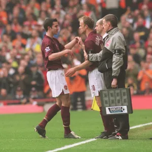 Dennis Bergkamp comes on as a substitute for Robin van Persie