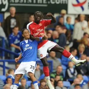 Dominance on the Pitch: Sagna and Pienaar Clash in Arsenal's 6-1 Victory over Everton, 2009