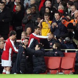 Eduardo (Arsenal) shakes hands with Emmanuel Adebayor