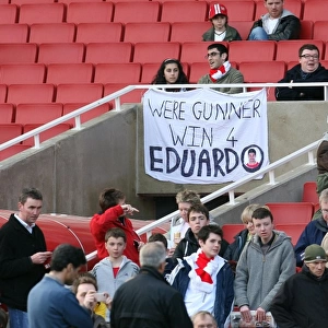 An Eduardo banner above the players tunnel