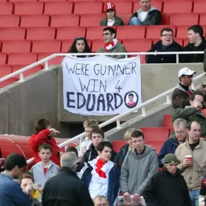 An Eduardo banner above the players tunnel An Eduardo banner above the players tunnel