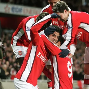 Eduardo celebrates scoring the 1st Arsenal goal with Carlos Vela