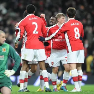 Eduardo celebrates scoring the 2nd Arsenal goal with Emmanuel Eboue, Abou Diaby
