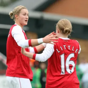 Ellen White celebrates scoring a goal for Arenal with Kim Little. Arsenal Ladies 9 Ellen White celebrates scoring a goal for Arenal with Kim Little. Arsenal Ladies 9