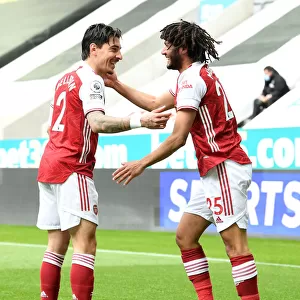 Elneny and Bellerin Celebrate Goal: Arsenal's Victory at Newcastle United (Behind Closed Doors), 2020-21 Premier League