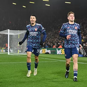 Emile Smith Rowe and Gabriel Martinelli Celebrate Arsenal's Four-Goal Lead over Leeds United