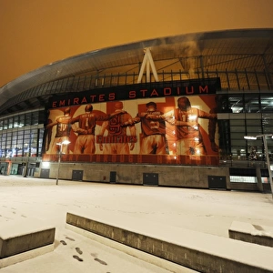 Emirates Stadium under snow. Emirates Stadium, Arsenal Football Club, London, 21 / 12 / 2009