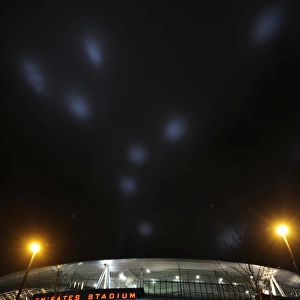 Emirates Stadium with the spotlights visable in the sky. Arsenal 2: 1 Barcelona
