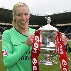 Emma Byrne (Arsenal) with the FA Cup Trophy