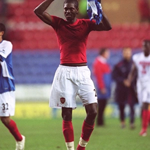 Emmanuel Adebayor (Arsenal) celebrates at the end of the match