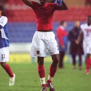 Emmanuel Adebayor (Arsenal) celebrates at the end of the match