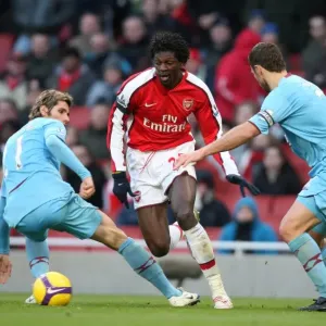 Emmanuel Adebayor (Arsenal) Lucas Neill and Valon Behrami (West Ham) Emmanuel Adebayor (Arsenal) Lucas Neill and Valon Behrami (West Ham)