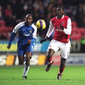 Emmanuel Adebayor breaks through to score Arsenals goal