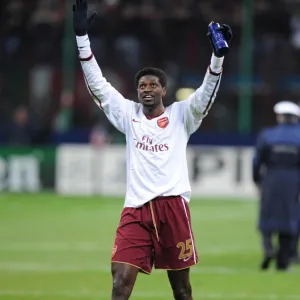 Emmanuel Adebayor celebrates Arsenals victory