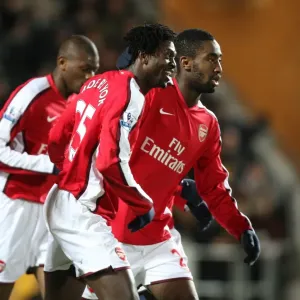 Emmanuel Adebayor celebrates scoring the 1st Arsenal