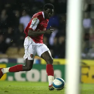 Emmanuel Adebayor scores his 3rd and Arsenals 6th goal of the match