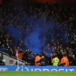 Everton fans let off a blue flare. Arsenal 1: 1 Everton. Barclays Premier League. Emirates Stadium Everton fans let off a blue flare. Arsenal 1: 1 Everton. Barclays Premier League. Emirates Stadium