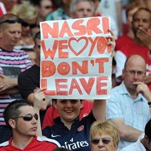 Fan with a sign for Samir Nasri. Arsenal 1: 1 New York Red Bulls. Emirates Cup Day 2