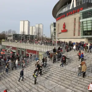 Fans gather outsie the stadium before the match