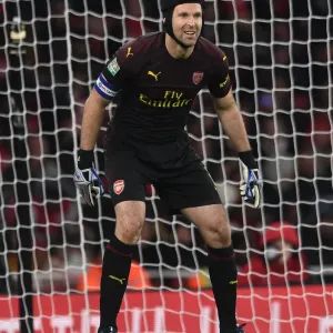 Focused Petr Cech: Arsenal's Unyielding Barrier in Carabao Cup Battle vs Blackpool (2018-19)