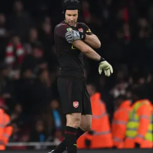Focused Petr Cech: Arsenal's Unyielding Bulwark in Carabao Cup Battle vs Blackpool (2018-19)