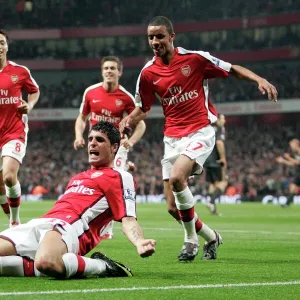 Fran Merida celebrates scoring Arsenals 1st goal with Craig Eastmond