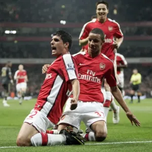 Fran Merida and Craig Eastmond Celebrate Arsenal's First Goal Against Liverpool in Carling Cup