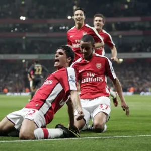 Fran Merida, Craig Eastmond, and Samir Nasri: Arsenal's Triumphant Goal Celebration vs. Liverpool in the Carling Cup