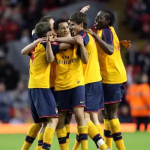 Francis Coquelin (Arsenal) celebrates at the final whistle Francis Coquelin (Arsenal) celebrates at the final whistle