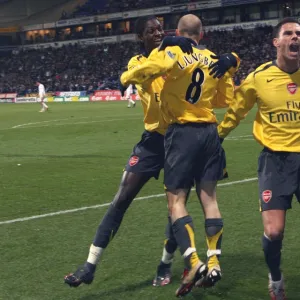 Freddie Ljungberg celebrates scoring the 2nd Arsenal goal with Emmanuel Adebayor