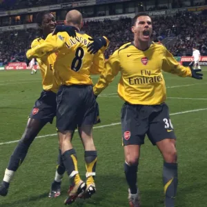 Freddie Ljungberg celebrates scoring the 2nd Arsenal goal with Emmanuel Adebayor