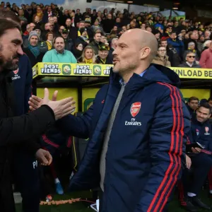 Freddie Ljungberg and Daniel Farke: A Pre-Match Handshake Ahead of Norwich City vs. Arsenal FC (Premier League, December 2019) Freddie Ljungberg and Daniel Farke: A Pre-Match Handshake Ahead of Norwich City vs. Arsenal FC (Premier League, December 2019)