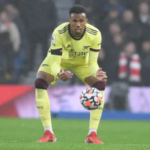 Gabriel of Arsenal in Action against Brighton & Hove Albion, Premier League 2021-22