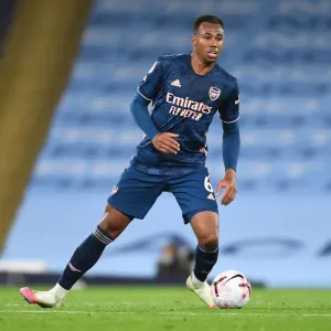 Gabriel of Arsenal at Etihad Stadium: Manchester City vs Arsenal, 2020-21 Premier League