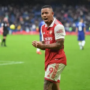 Gabriel Jesus Celebrates Arsenal's Victory over Chelsea in the 2022-23 Premier League Gabriel Jesus Celebrates Arsenal's Victory over Chelsea in the 2022-23 Premier League