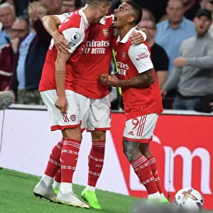 Gabriel Jesus and Granit Xhaka Celebrate Arsenal's First Goal Against Aston Villa (2022-23)