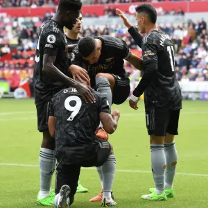 Gabriel Jesus and Granit Xhaka Celebrate Arsenal's Second Goal vs Brentford (2022-23) Gabriel Jesus and Granit Xhaka Celebrate Arsenal's Second Goal vs Brentford (2022-23)