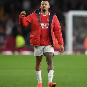 Gabriel Jesus Reacts after Arsenal's Victory over Brighton & Hove Albion (2023-24)