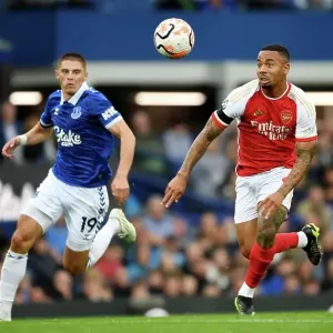 Gabriel Jesus vs Vitaliy Mykolenko: Intense Battle at Goodison Park - Everton vs Arsenal, Premier League 2023-24