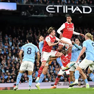 Gabriel Leaps for the Ball: Manchester City vs. Arsenal, Premier League 2022-23