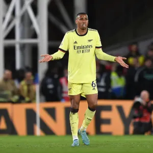 Gabriel Magalhaes of Arsenal in Action against Crystal Palace - Premier League 2021-22